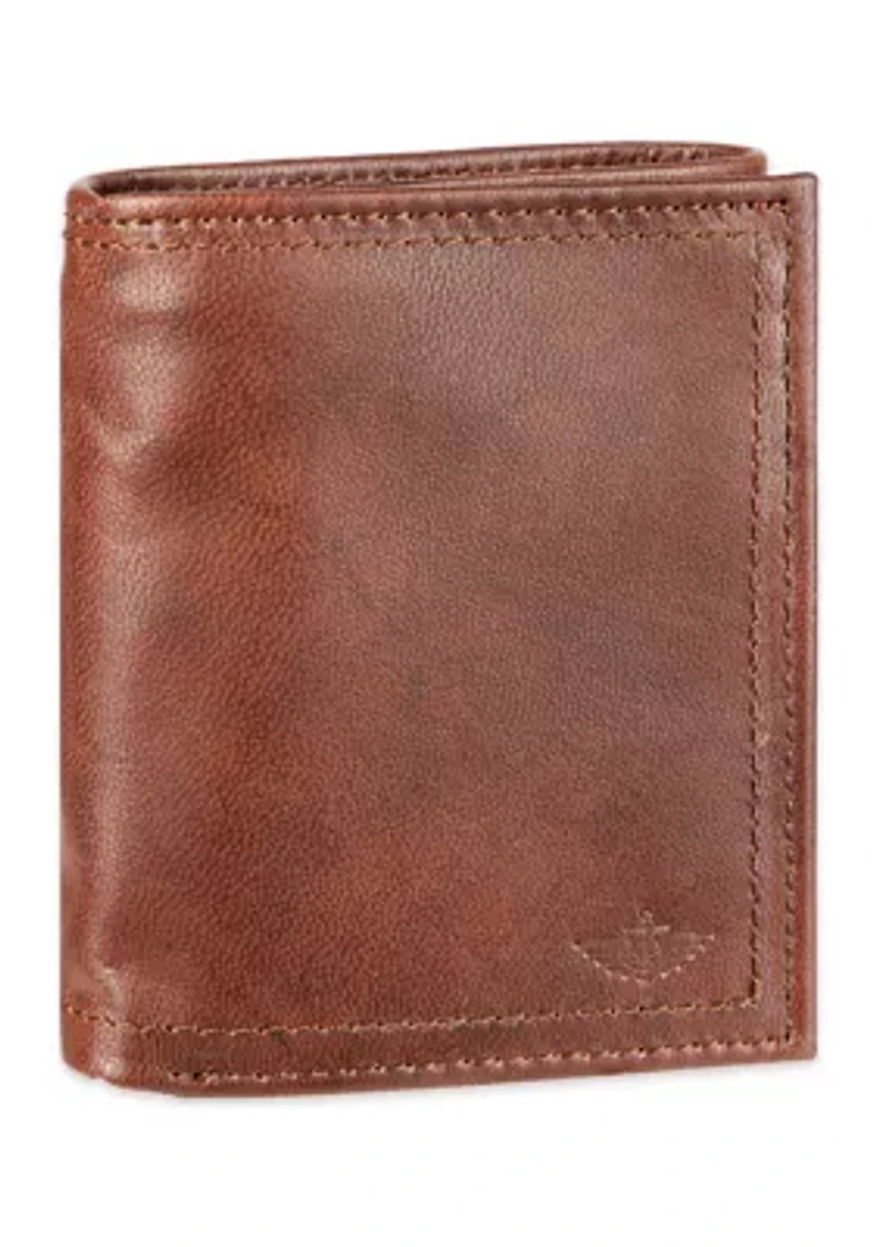 RFID Leather Extra Capacity Trifold Wallet with Interior Zipper