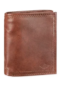 RFID Leather Extra Capacity Trifold Wallet with Interior Zipper