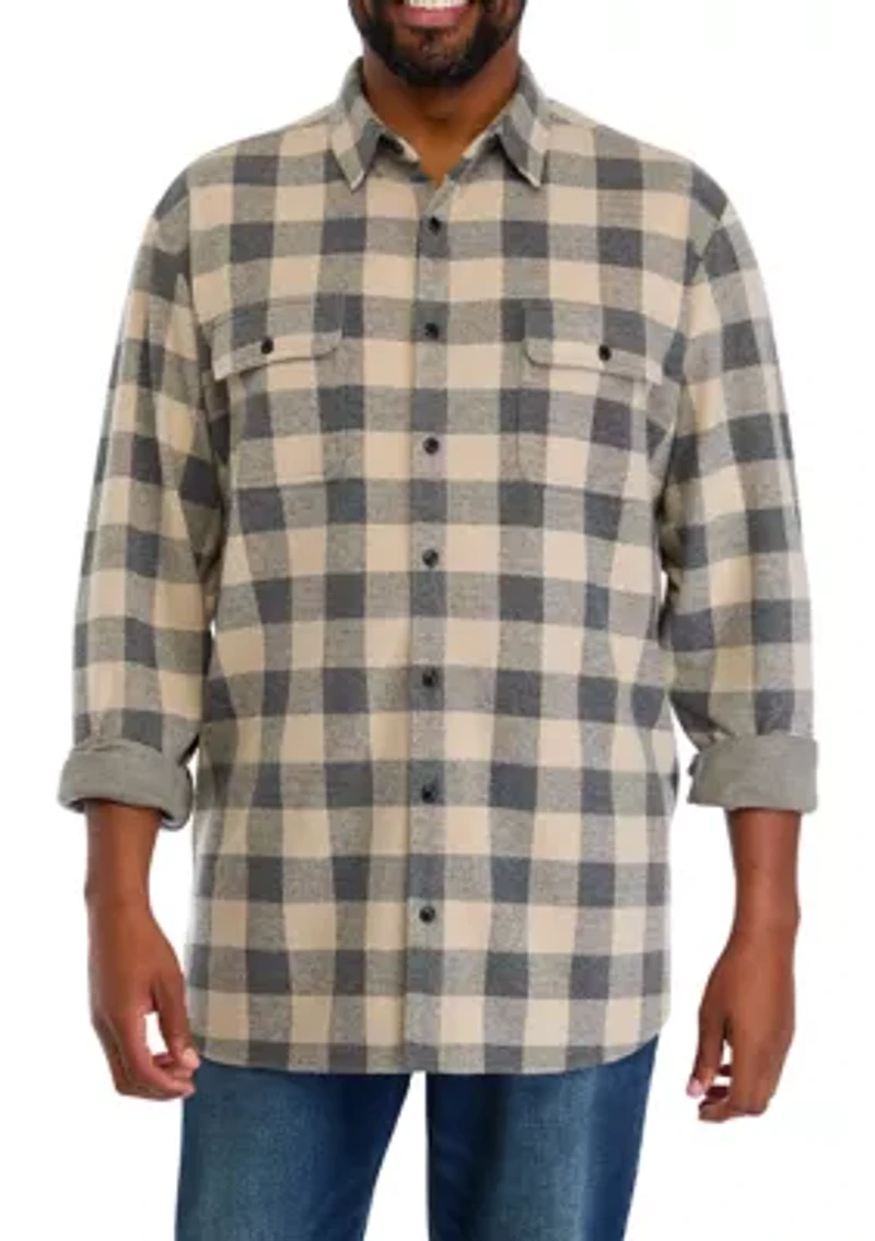 Big & Tall Long Sleeve Plaid Stretch Flannel Shirt