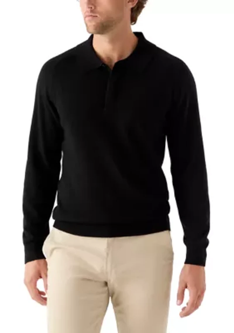 Men's Long Sleeve Covered Placket Polo Shirt