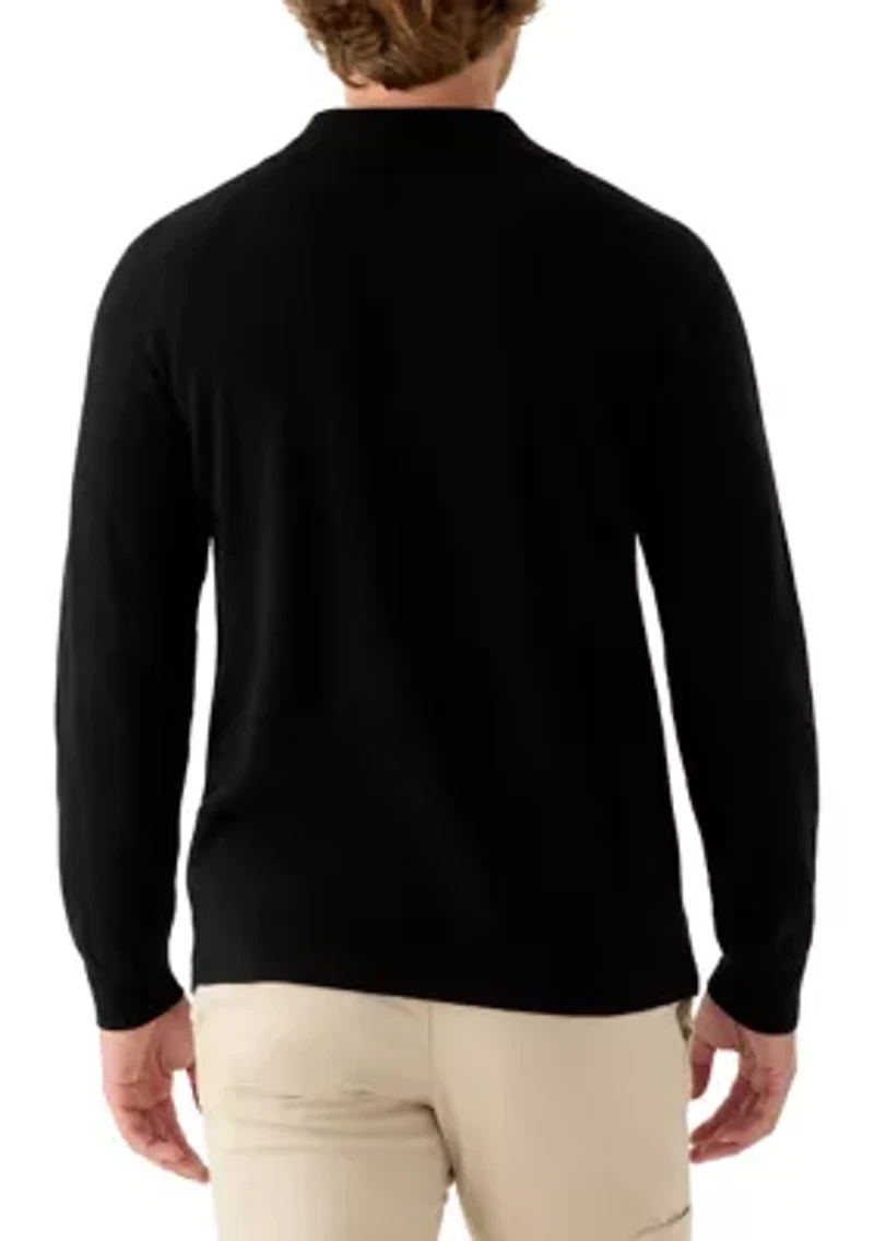 Men's Long Sleeve Covered Placket Polo Shirt