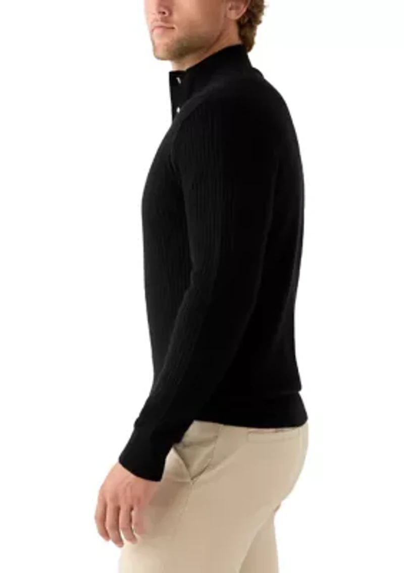 Men's Ribbed Button Neck Pullover Sweater