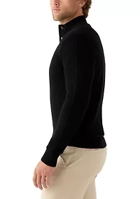 Men's Ribbed Button Neck Pullover Sweater