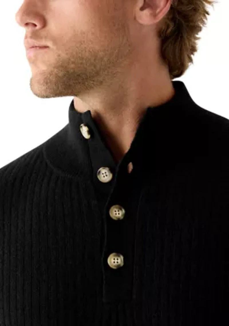 Men's Ribbed Button Neck Pullover Sweater