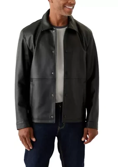 Men's Faux Leather Snap Front Shacket
