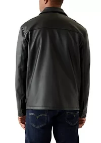 Men's Faux Leather Snap Front Shacket