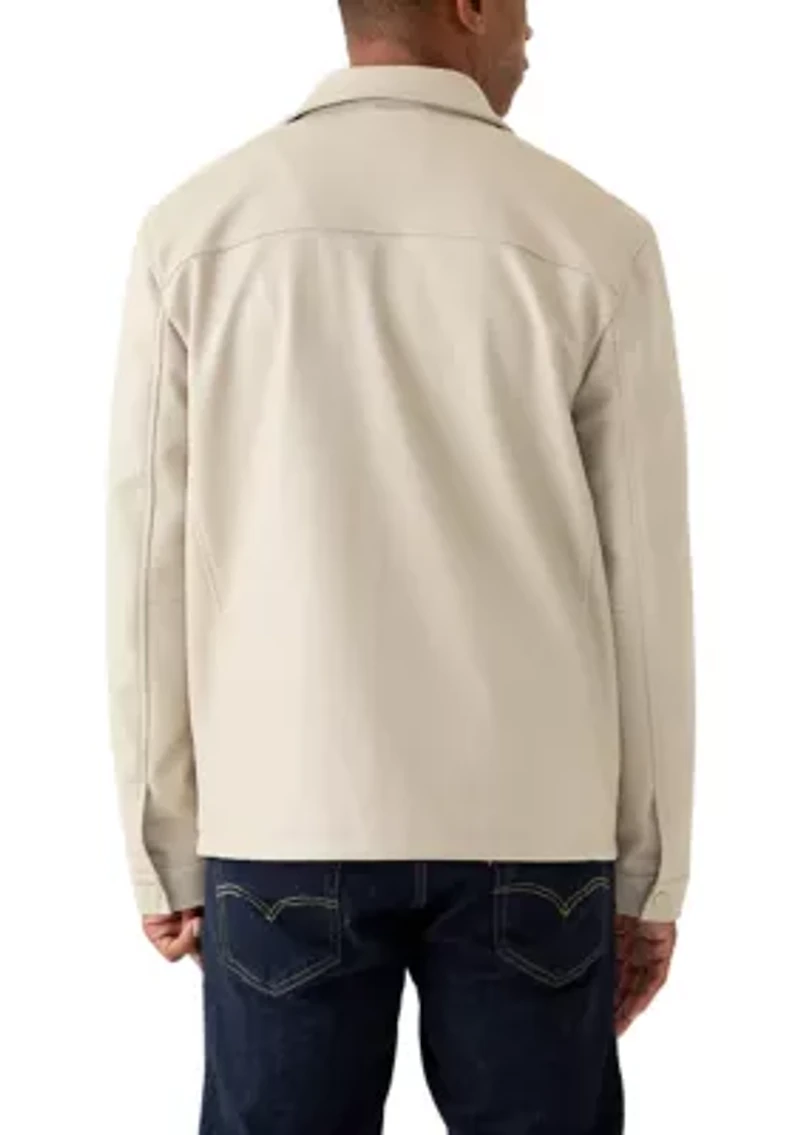 Men's Faux Leather Snap Front Shacket