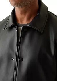 Men's Faux Leather Snap Front Shacket
