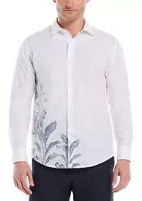 Floral Placement Print Linen Cotton Dress Shirt