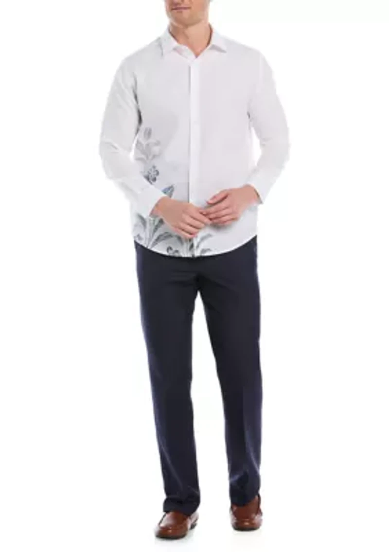 Floral Placement Print Linen Cotton Dress Shirt