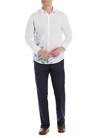 Floral Placement Print Linen Cotton Dress Shirt