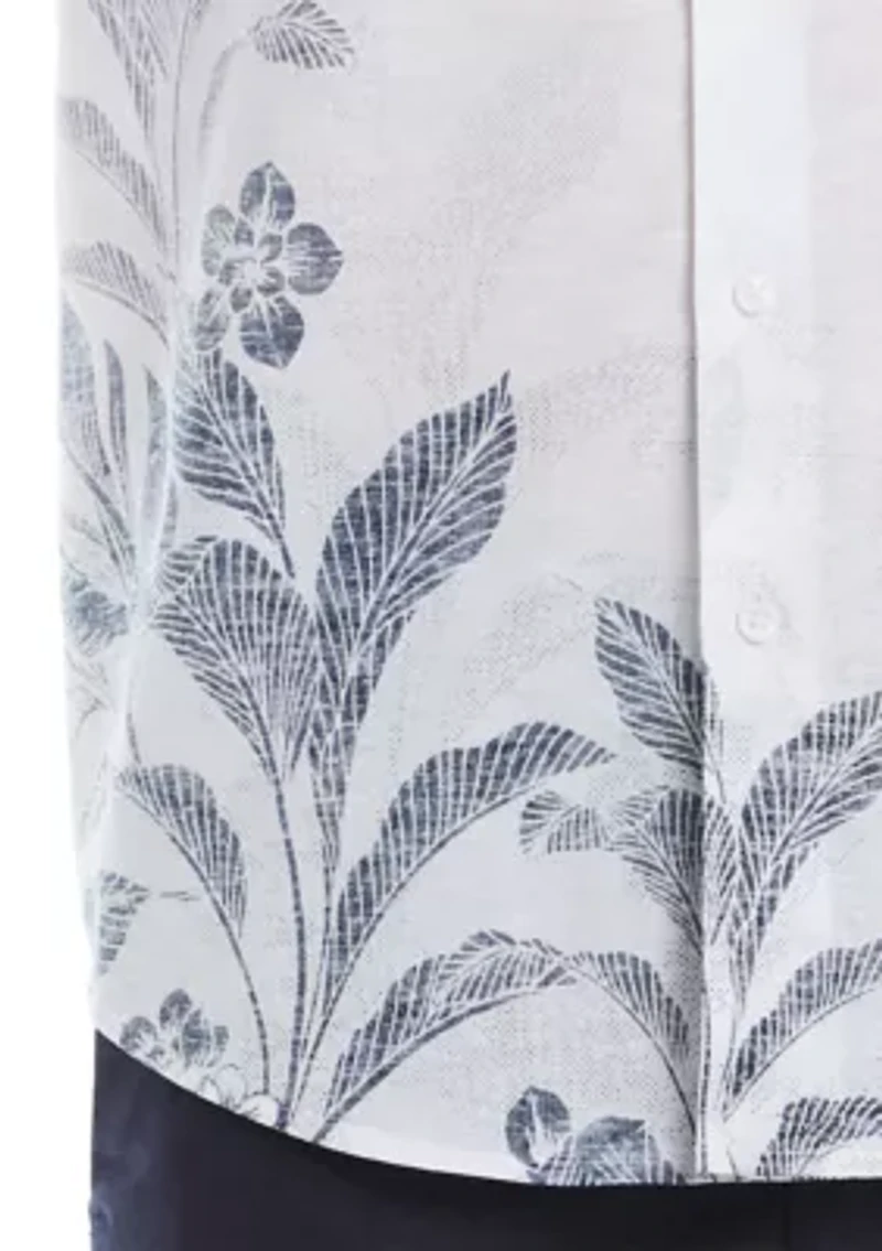 Floral Placement Print Linen Cotton Dress Shirt