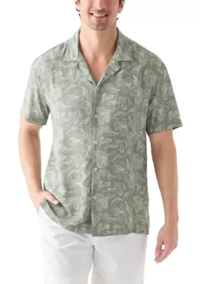Men's Short Sleeve Leaf Print Camp Shirt