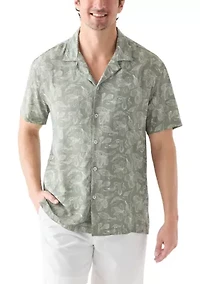 Men's Short Sleeve Leaf Print Camp Shirt