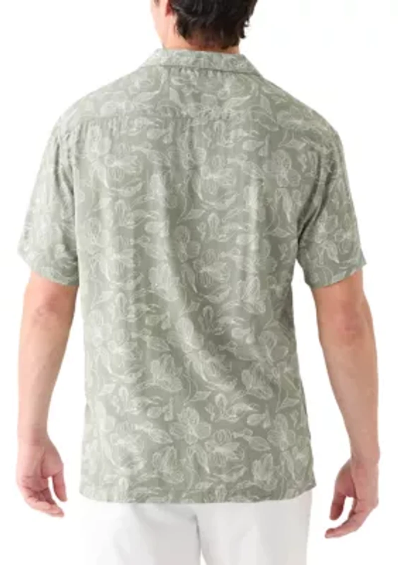 Men's Short Sleeve Leaf Print Camp Shirt