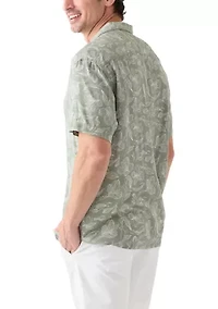 Men's Short Sleeve Leaf Print Camp Shirt