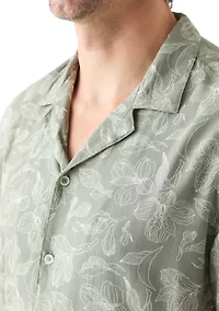 Men's Short Sleeve Leaf Print Camp Shirt