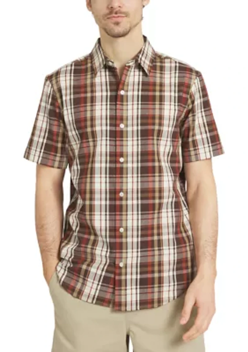 Men's Dobby Texture Plaid Button Down Shirt