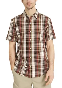 Men's Dobby Texture Plaid Button Down Shirt