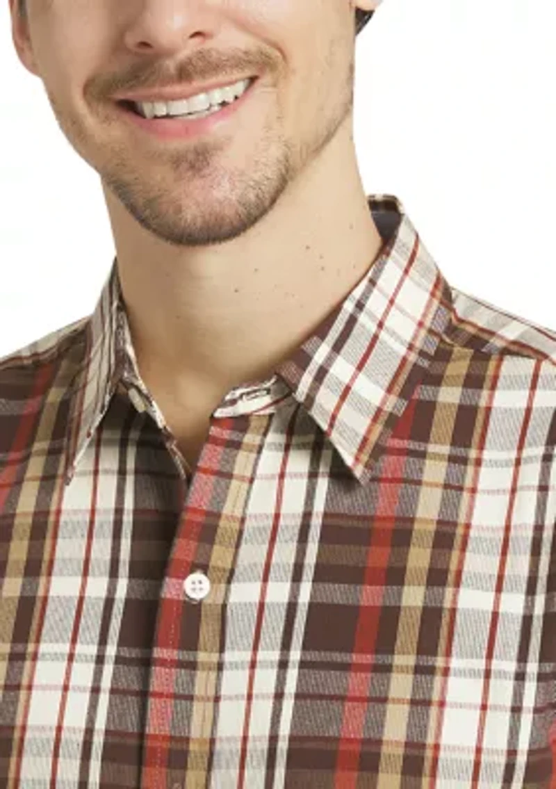 Men's Dobby Texture Plaid Button Down Shirt