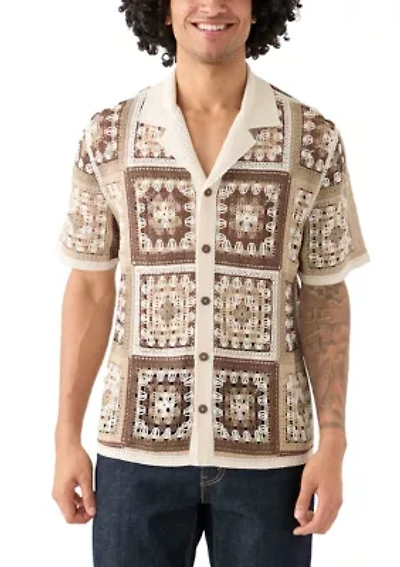 Men's Printed Notch Crochet Shirt