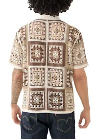 Men's Printed Notch Crochet Shirt