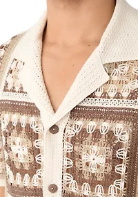 Men's Printed Notch Crochet Shirt