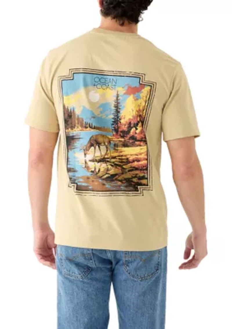 Men's Short Sleeve Mountain Deer Graphic T-Shirt
