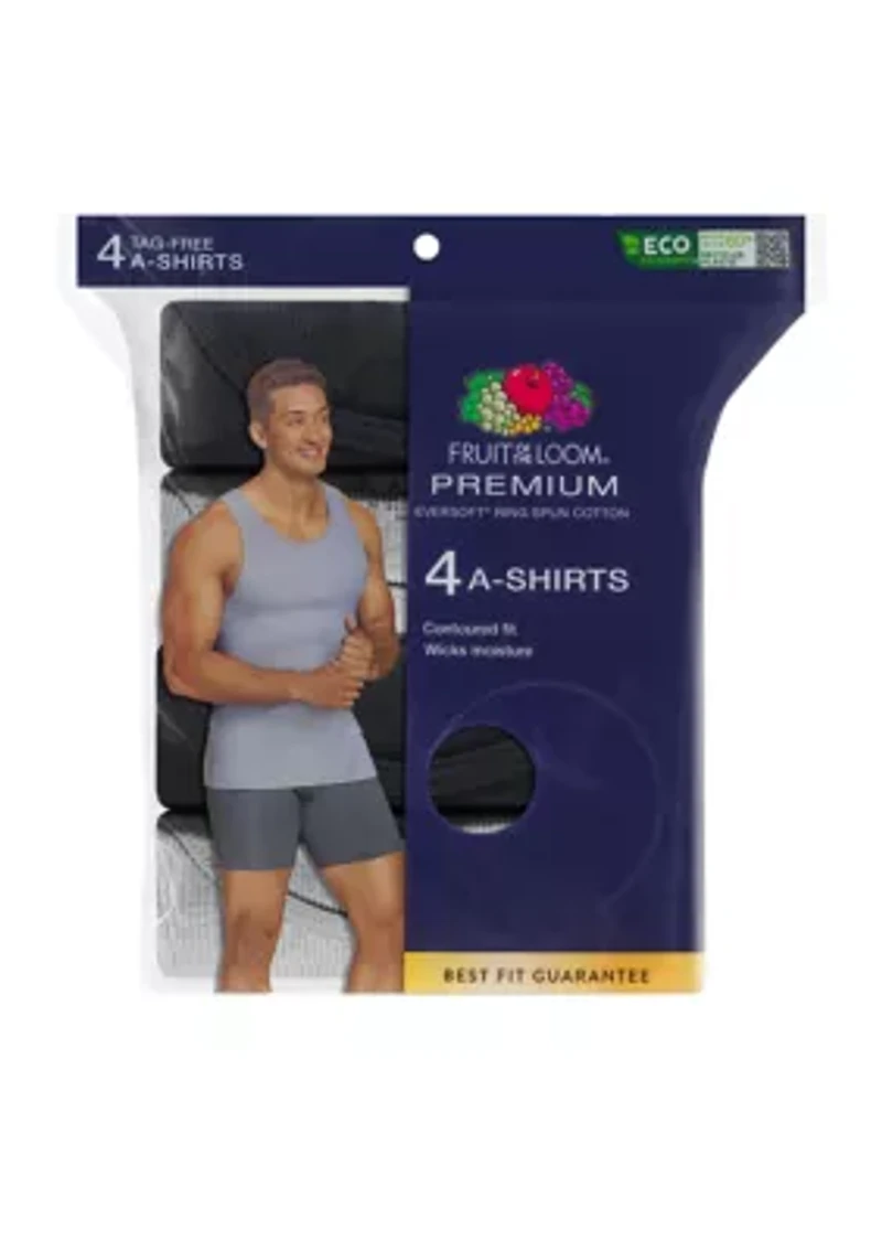Men's Premium A-Shirt, Black and Gray 4 Pack