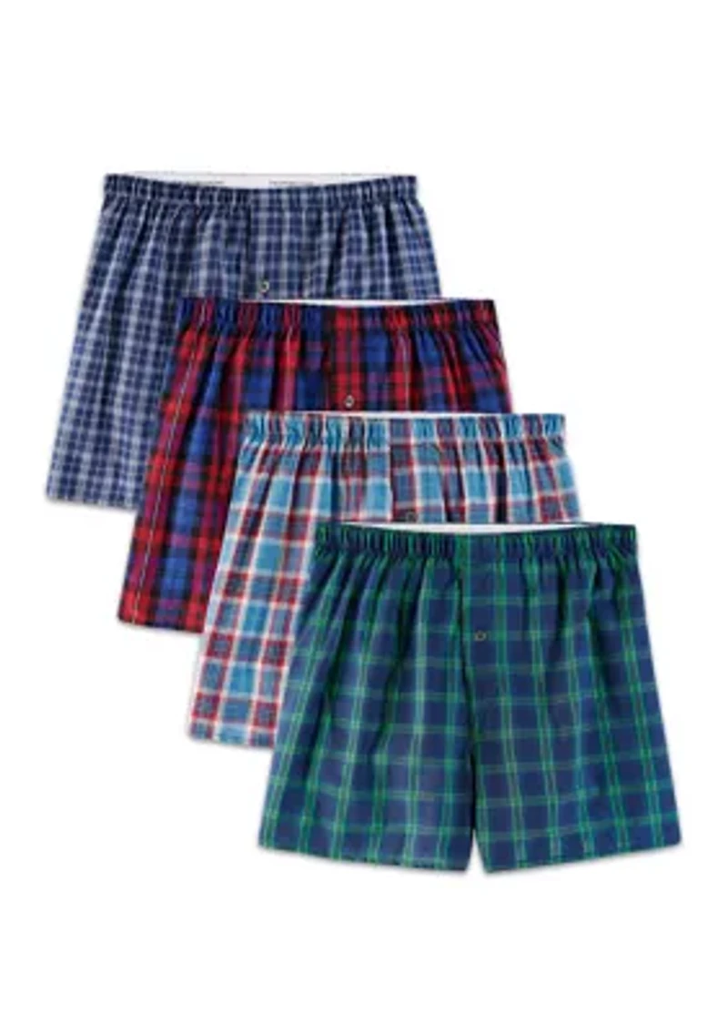 Premium Woven Plaid Boxers Assorted - 4 Pack