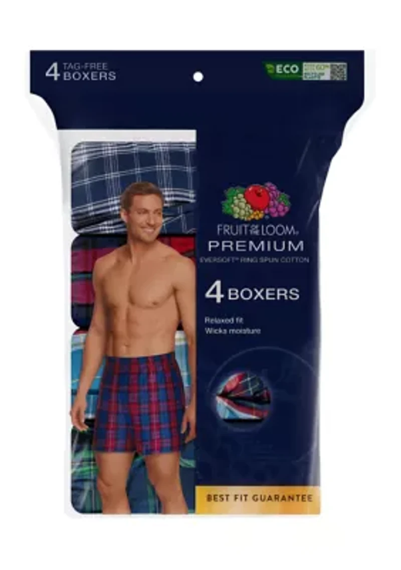 Premium Woven Plaid Boxers Assorted - 4 Pack