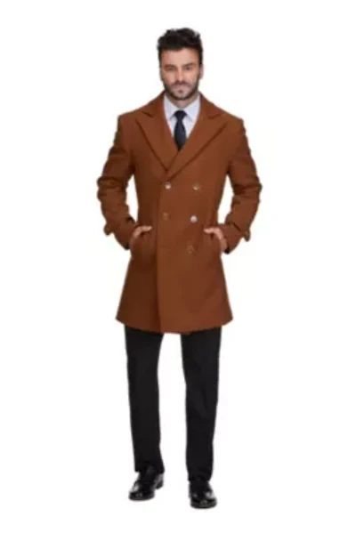 Men's Double Breasted Pea Coat Wool Blend Dress Jacket Peacoat
