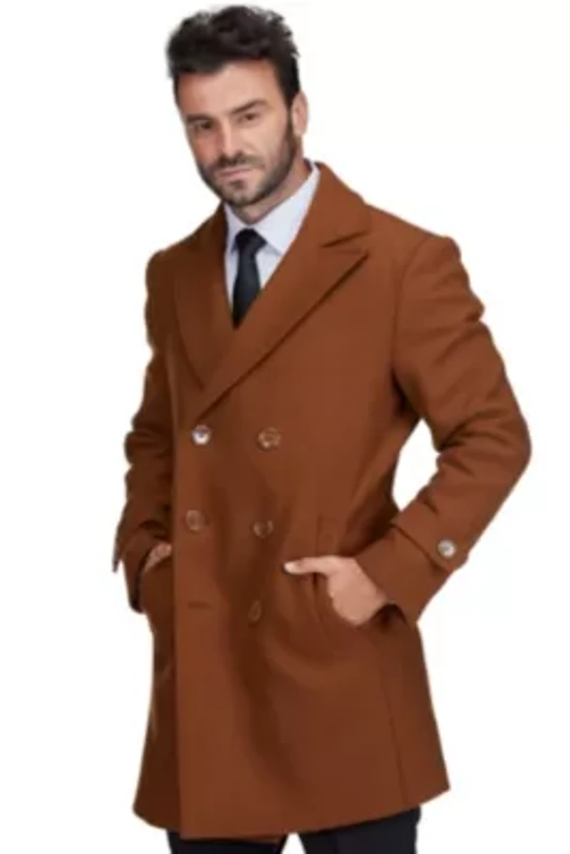 Men's Double Breasted Pea Coat Wool Blend Dress Jacket Peacoat