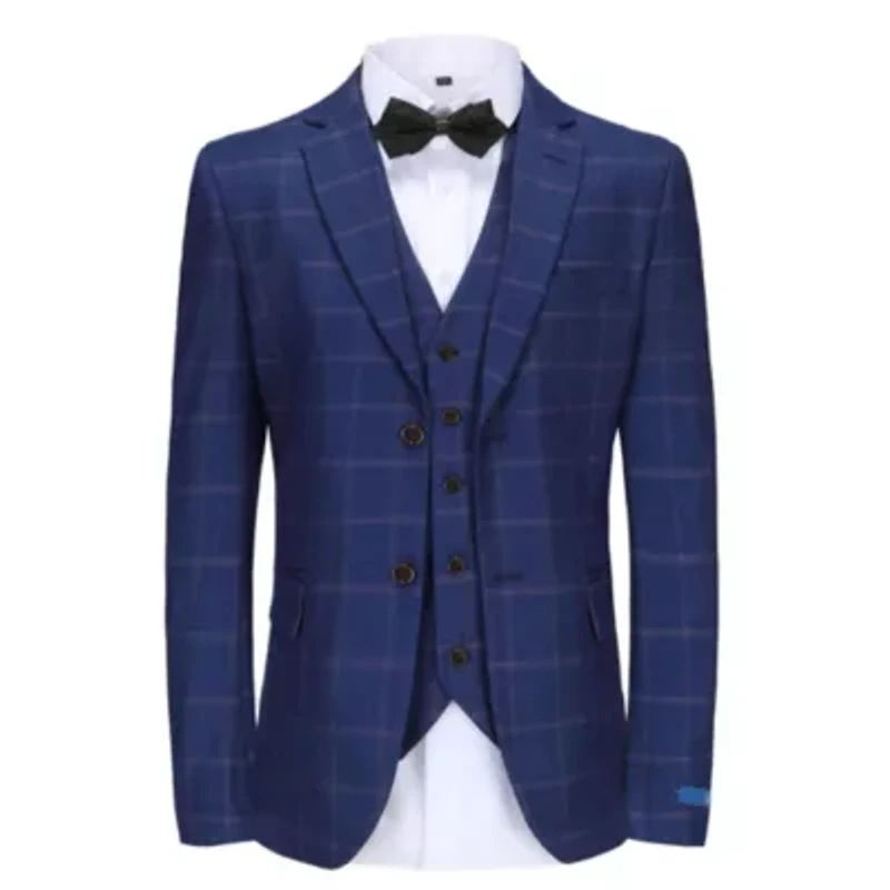 Men's 3-Piece Windowpane Plaid Slim Fit Suit