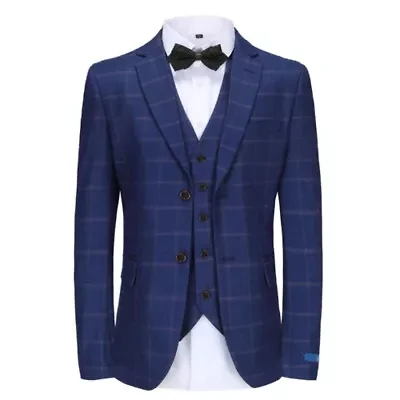 Men's 3-Piece Windowpane Plaid Slim Fit Suit