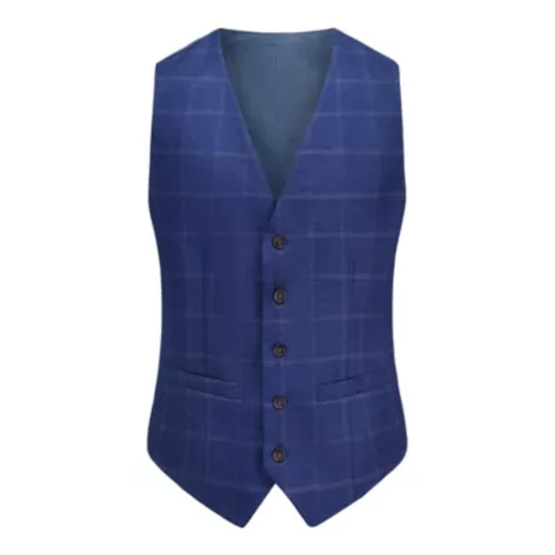 Men's 3-Piece Windowpane Plaid Slim Fit Suit