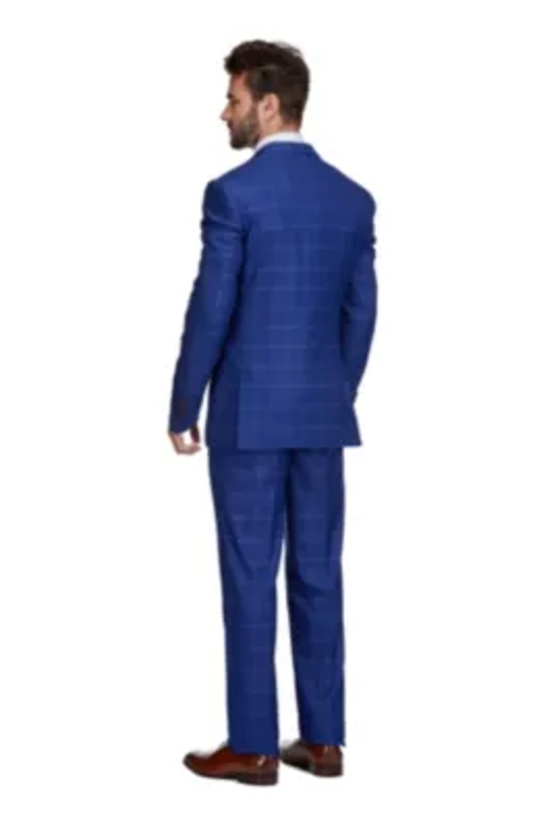 Men's 3-Piece Windowpane Plaid Slim Fit Suit