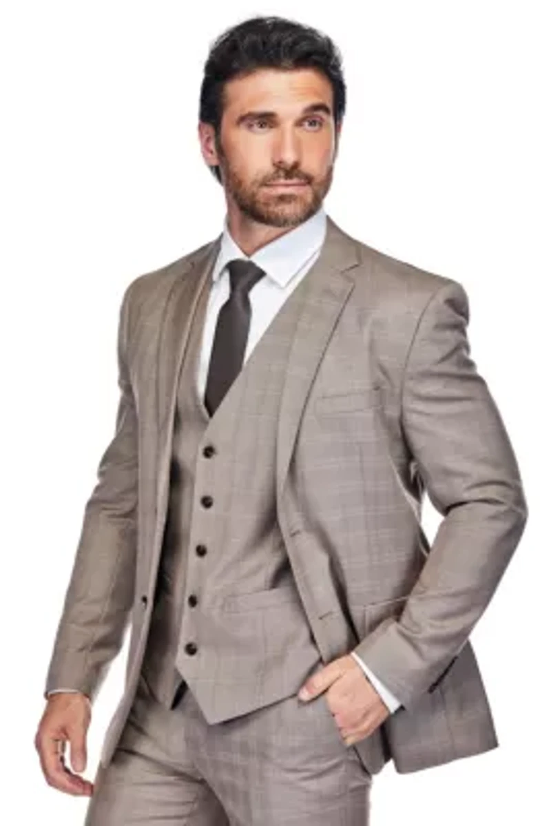 Men's Slim Fit 3PC Brown Check Suit