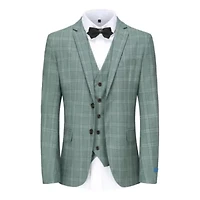 Men's 3 Piece Slim Fit Green Plaid Suit