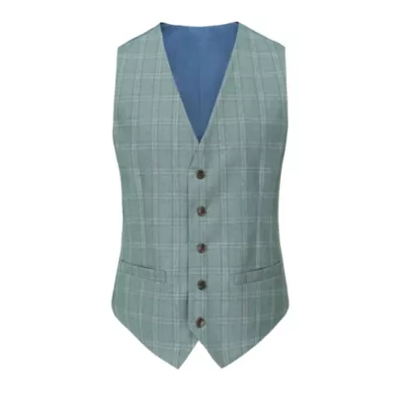Men's 3 Piece Slim Fit Green Plaid Suit