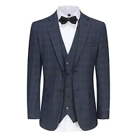 Men's Slim Fit 3PC Tailored Blue Check Suit