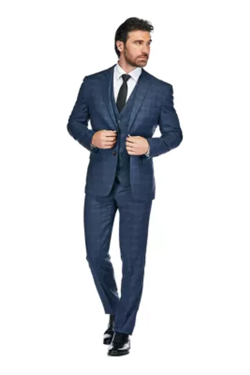 Men's Slim Fit 3PC Tailored Blue Check Suit