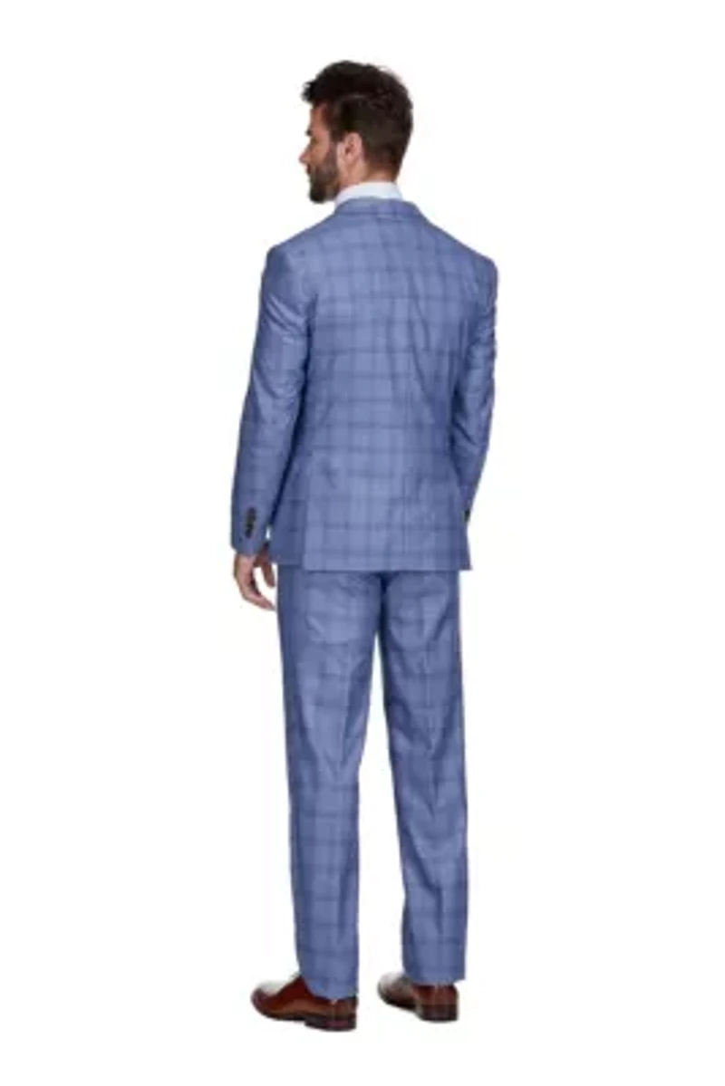 Men's 3-Piece Slim Fit Blue Plaid Suit