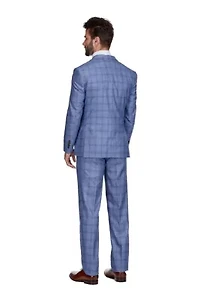 Men's 3-Piece Slim Fit Blue Plaid Suit