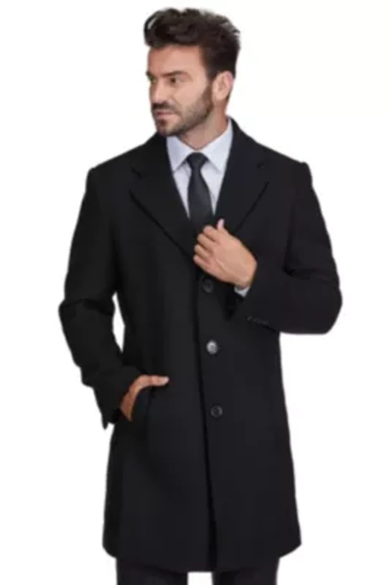 Men's Tailored Wool Blend Notch Collar Walker Car Coat Jacket