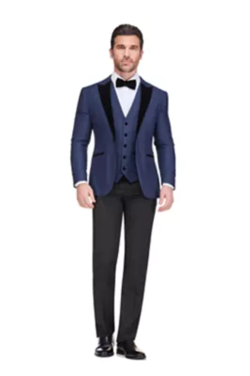 Men's 3-Piece Peak Lapel Satin Trim Tuxedo with Subtle Sheen