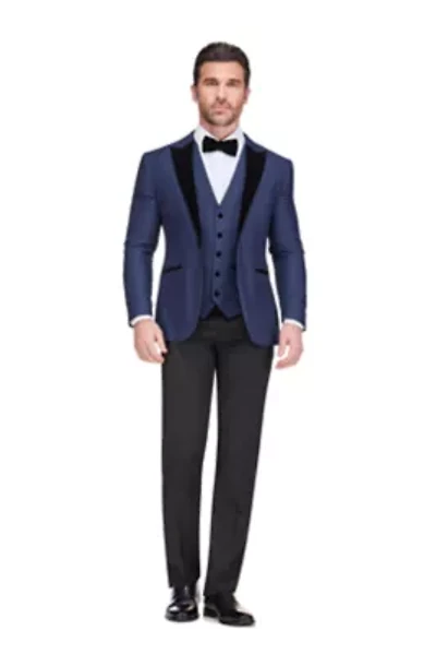 Men's 3-Piece Peak Lapel Satin Trim Tuxedo with Subtle Sheen