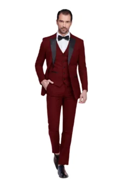 Men's Slim-Fit 3PC Satin Peak Lapel Tuxedo