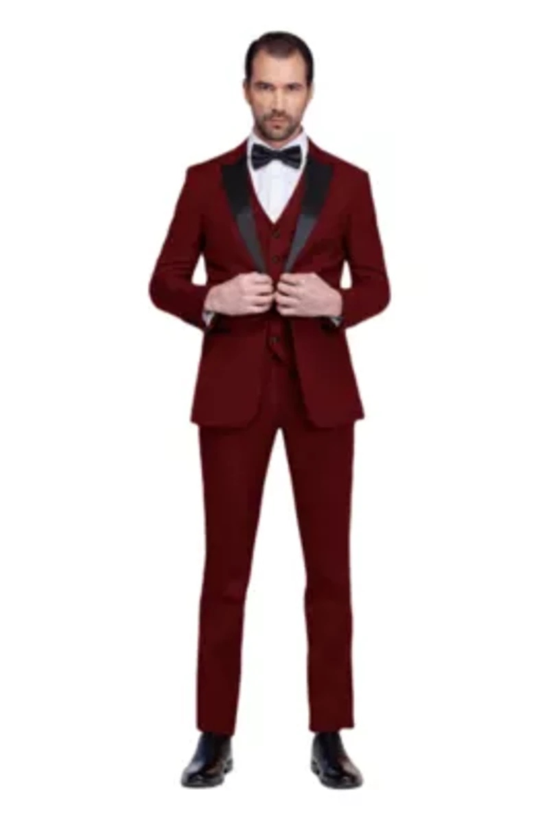 Men's Slim-Fit 3PC Satin Peak Lapel Tuxedo