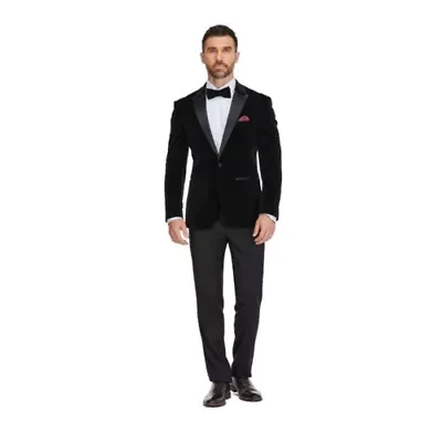 Men's 2-Piece Velvet Birdseye Lapel Slim-Fit Tuxedo With Performance Stretch Pants & Bow Tie